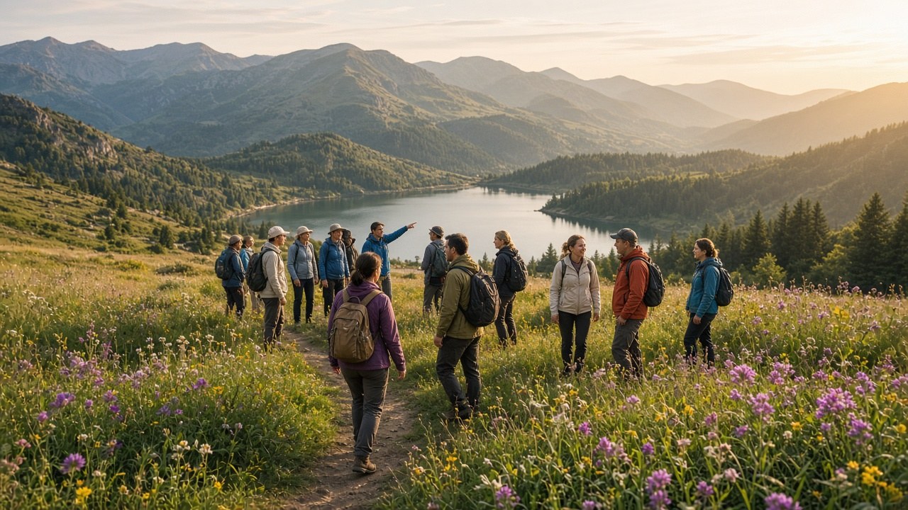 Geführte Wanderung Allgäu: Gruppe mit Wanderschuhen und Rucksäcken auf einem Bergpfad